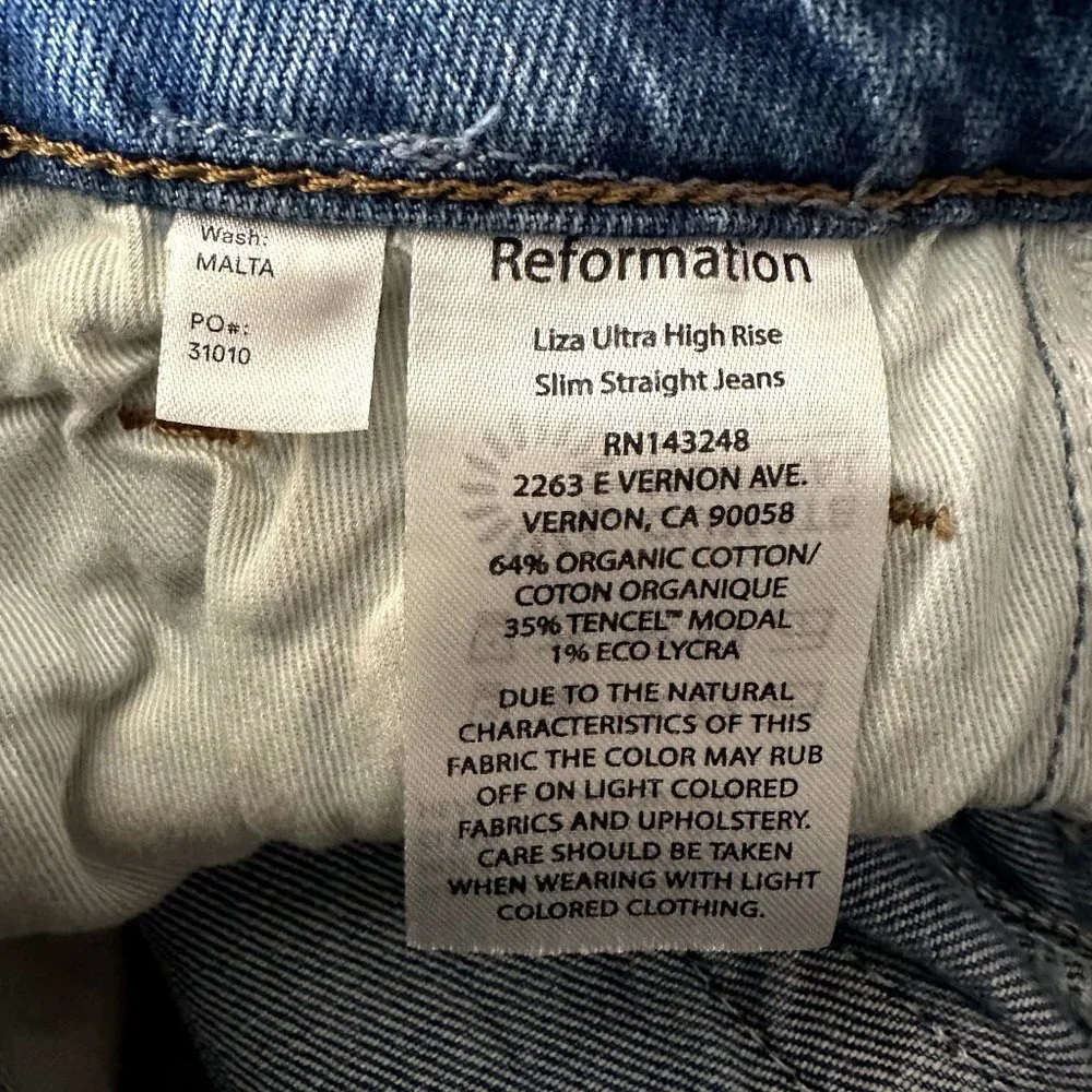 Reformation Liza Ultra High Rise Slim Straight Jeans in Malta - Picture 8 of 11